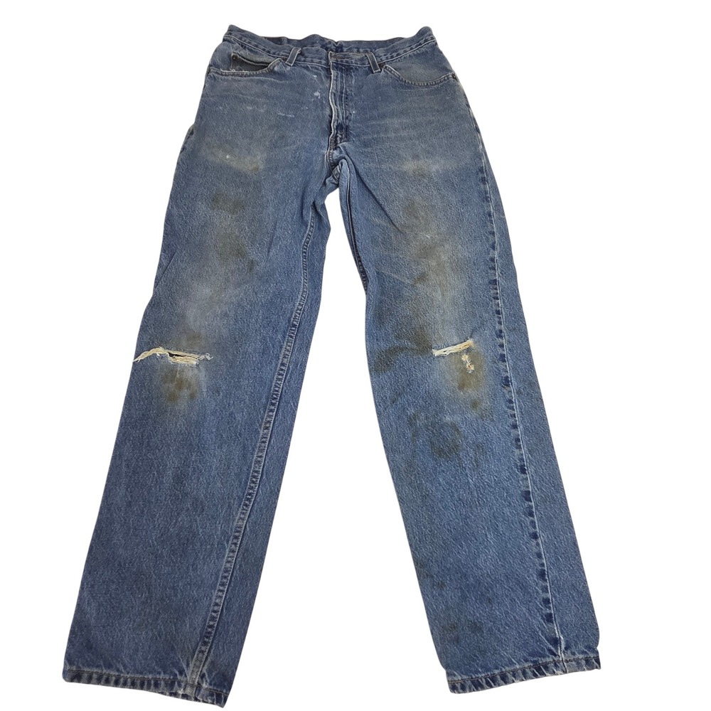 Vintage Brittania Mens Distressed Straight‎ Leg Jeans Blue Denim 31x30 Workwear